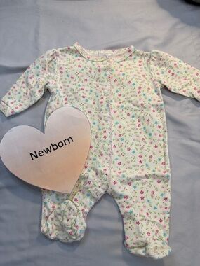 Little Me - Pink and White Floral Footie Pajama Sleeper